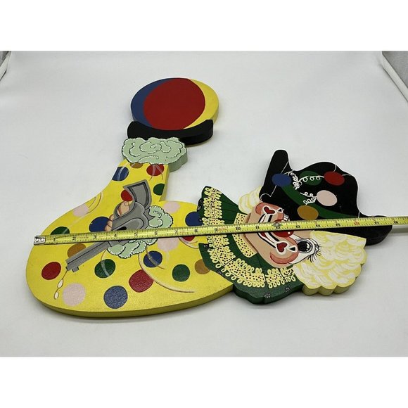 Vintage Hand Crafted Set of 2 Wood Cut Out Clown Wall Decor MCM Collectible - Picture 13 of 16